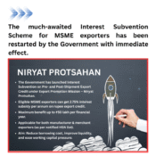 Restart of Interest Subvention Scheme for MSME Exporters under Export Promotion Mission (Niryat Protsahan)