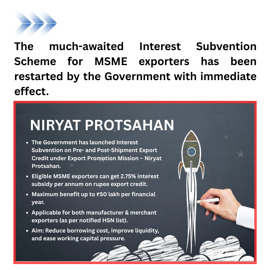 Restart of Interest Subvention Scheme for MSME Exporters under Export Promotion Mission (Niryat Protsahan)